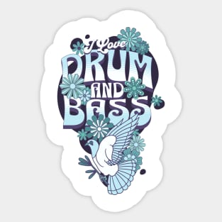 DRUM AND BASS - I Love Retro Bird (blue/eggplant) Sticker